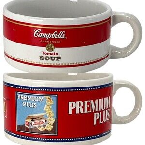 Primo & Campbell's Soup Tomato Ritz Crackers Mug Cup Bowl Red White Gold VTG